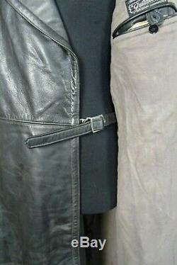 MEN/'S CLASSIC OFFICER MILITARY BLACK LEATHER LONG GERMAN TRENCH COAT