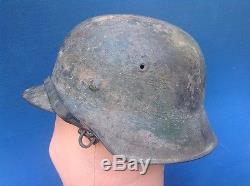 100% Real Ww2 Normandy German Combat Helmet, Original Paint, Liner & Strap