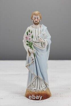 1900s Antique Saint Joseph Figurine, German Bisque Porcelain