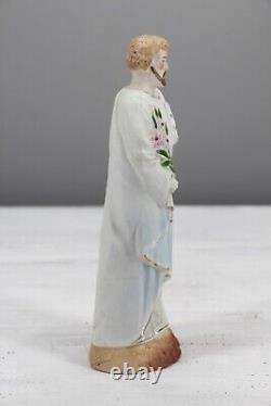 1900s Antique Saint Joseph Figurine, German Bisque Porcelain