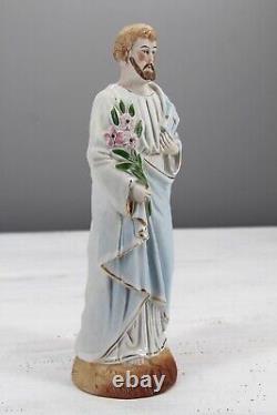 1900s Antique Saint Joseph Figurine, German Bisque Porcelain