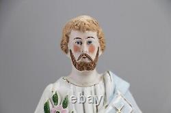 1900s Antique Saint Joseph Figurine, German Bisque Porcelain