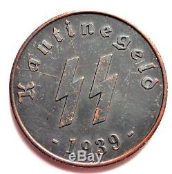 1939 Ww2 Nazi Era Original 50 Reichspfennig Ss Kantinegeld Coin Very Rare