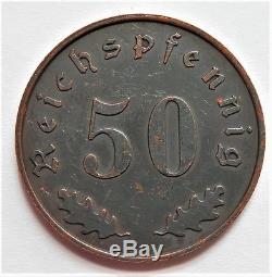 1939 Ww2 Nazi Era Original 50 Reichspfennig Ss Kantinegeld Coin Very Rare