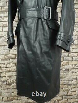 1940's Women's German Leather Coat L Vintage Motorcycle Military Overcoat WW2