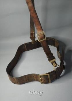 1941 WWII German Heer Army Officer's Military Uniform Leather Belt w Cross Strap