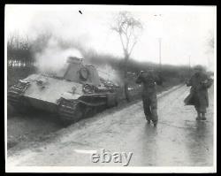 1944 WWII Battle of the Bulge German Panther Tank & POW's Type 1 Original Photo