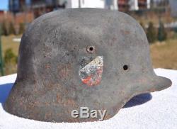 #82 WWII Germany German Original War Damaged Relic Combat Helmet M35 DECAL BLAST