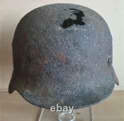 An Original WW-II German M. 40 Helmet Shell Recovered from a Hedge in Normandy