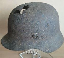 An Original WW-II German M. 40 Helmet Shell Recovered from a Hedge in Normandy