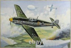 Att. James Goulding large ORIGINAL goauche artwork WW2 German planes v blimps