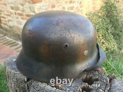 CASQUE ALLEMAND M35 CAMO DEUX COULEURS D'ORIGINE german helmet helm ww2