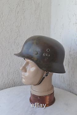 Camouflage German M-40 Helmet, Many Markings, Original WW2 Item In Great Condition