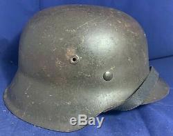 Complete Original WW2 Un-decalled M42 German Combat Helmet Textbook Paint Job