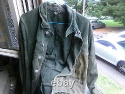 Drillich jacket in ww2 condition with original german ww2 field repairs