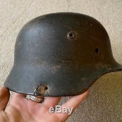 Fantastic WW2 Normandy Barn find German Helmet Original Green paint