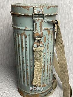 GERMAN LATE WW2 1944 KRIEGSMARINE CAMO GAS MASK CANISTER With RIVETED STRAPS RARE