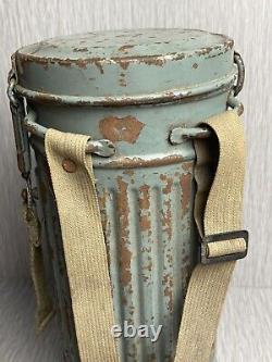 GERMAN LATE WW2 1944 KRIEGSMARINE CAMO GAS MASK CANISTER With RIVETED STRAPS RARE