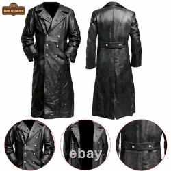 German Classic Army Officer Military For Men WW2 Trench Coat Real Leather Jacket