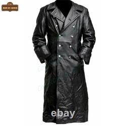 German Classic Army Officer Military For Men WW2 Trench Coat Real Leather Jacket