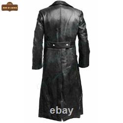 German Classic Army Officer Military For Men WW2 Trench Coat Real Leather Jacket