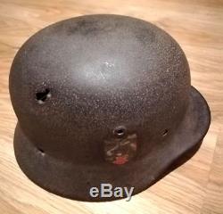 German Helmet M35 Q64 DD with Name & Combat Damaged 100% Original WW2
