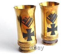 German Iron Cross Shot Glass Trench Art Set Brass original WWII WW2 Wehrmacht