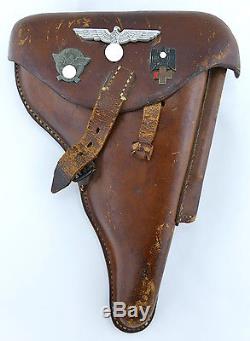 German ORIGINAL WW2 WWII Luger 1940 Dated Holster by DLU in Brown