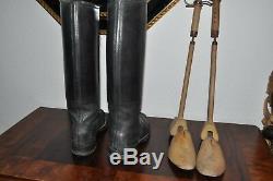 German Officer Boots Black Leather with Boots tensioners D. R. G. M. Original WW2