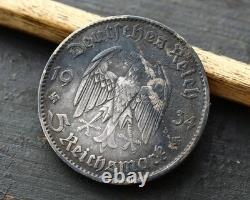 German WW2 100 % Original 5 Mark Silver coin with Deutches Reich (1934)