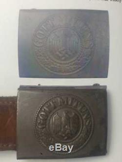 German WW2 Original EM / NCO Belt buckle Leather tab 1942