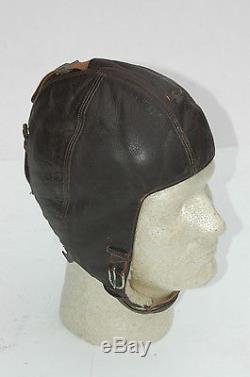 German WWII ORIGINAL Brown Leather Flight Helmet K/33
