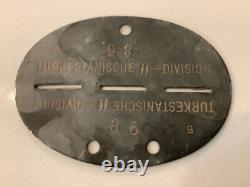German World War II Waffen Elite Schutzstaffel TURKESTANISCHE Soldier Dog Tag
