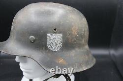 German Ww2 Steel Combat Helmet M42 Size 64 Original Paint Single Decal