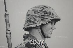 Hand Pencil Drawing Art Picture. German SS Totenkopf soldier. WW2