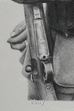 Hand Pencil Drawing Art Picture. German SS Totenkopf soldier. WW2