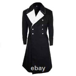 New Man's German M32 Black Gabardine Officer Coat Black Wool UNIFORM OVERCOAT