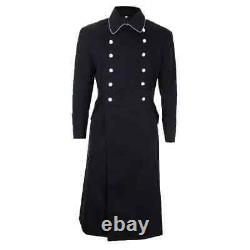 New Man's German M32 Black Gabardine Officer Coat Black Wool UNIFORM OVERCOAT