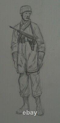 ORIGINAL Artwork Fallschirmjager MP40 para ww2 German