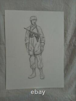 ORIGINAL Artwork Fallschirmjager MP40 para ww2 German