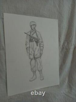 ORIGINAL Artwork Fallschirmjager MP40 para ww2 German