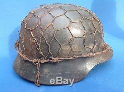 Original Ww2 Double Decal German Infantry Helmet With Liner And Wire Netting