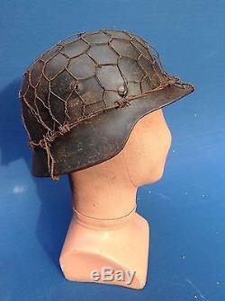 Original Ww2 Double Decal German Infantry Helmet With Liner And Wire Netting
