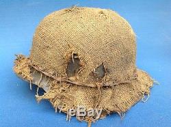 Original Ww2 German Combat Helmet With Decal, Cover And Barbed Wire