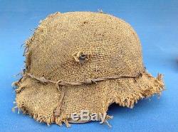 Original Ww2 German Combat Helmet With Decal, Cover And Barbed Wire