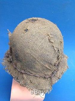 Original Ww2 German Combat Helmet With Decal, Cover And Barbed Wire