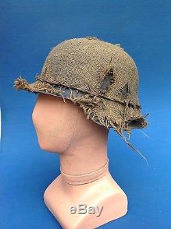 Original Ww2 German Combat Helmet With Decal, Cover And Barbed Wire