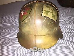 Original Ww2 German M42 Normandy Camo Steel Helmet With Wire And Capture Art