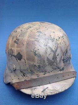 Original Ww2 German Normandy & Italy Campaign Camouflaged Helmet & Liner