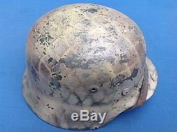 Original Ww2 German Normandy & Italy Campaign Camouflaged Helmet & Liner